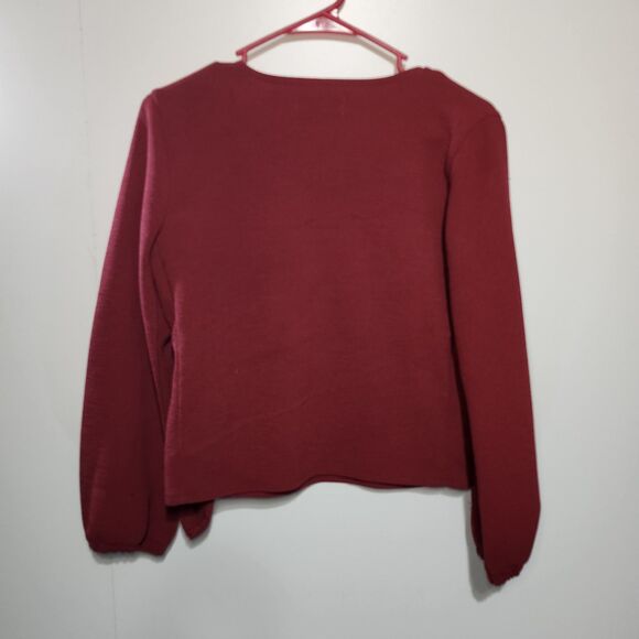 Madewell Texture & Thread Crepe Wrap Top Women’s Red Long Sleeve Tie Front S - Picture 6 of 9